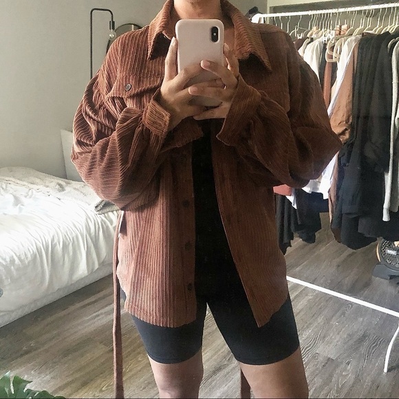 Revolve Tularosa Button Down Corduroy Shacket in Brown Size Large NWT - Picture 2 of 11